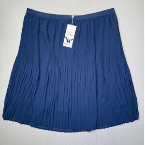 White Mark Plus Size Pleated Chiffon MIDI Skirt navy 3X  $64